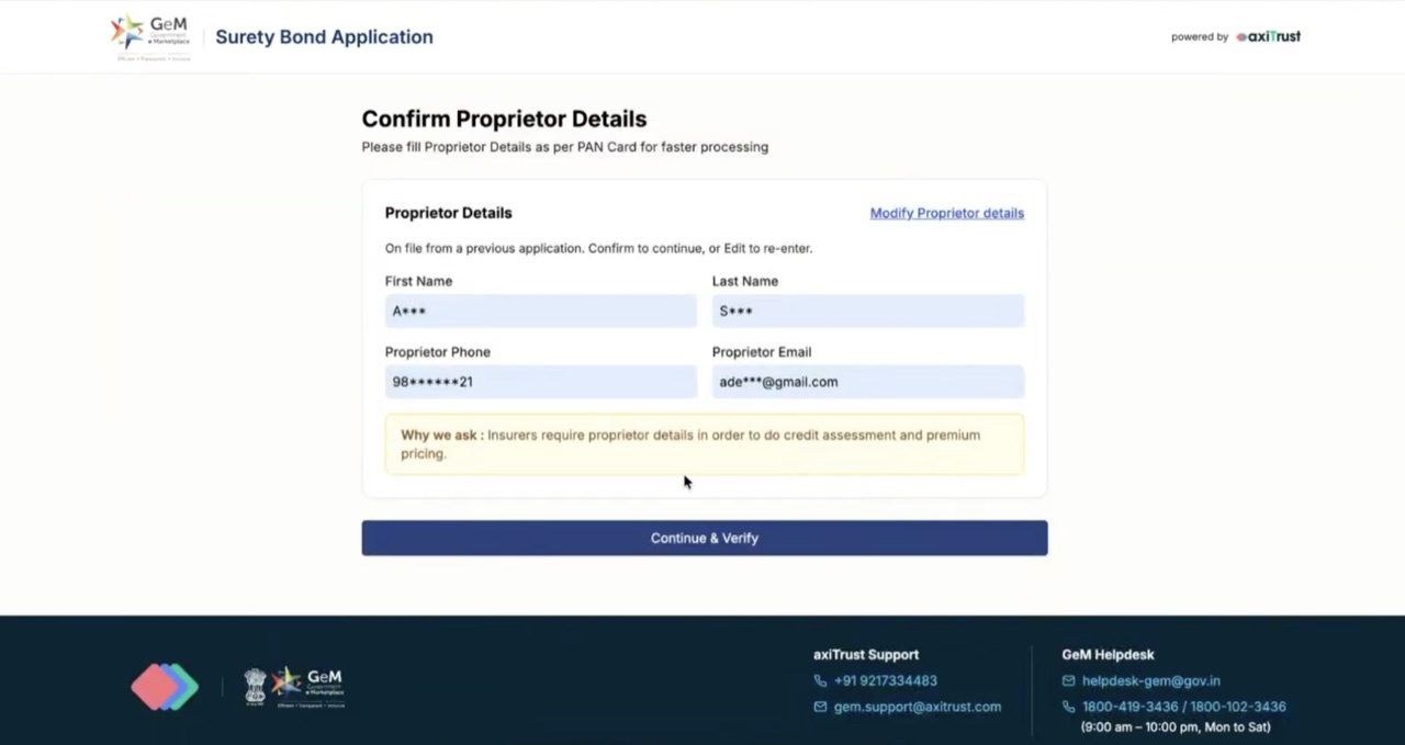 Entering proprietor details for the credit check