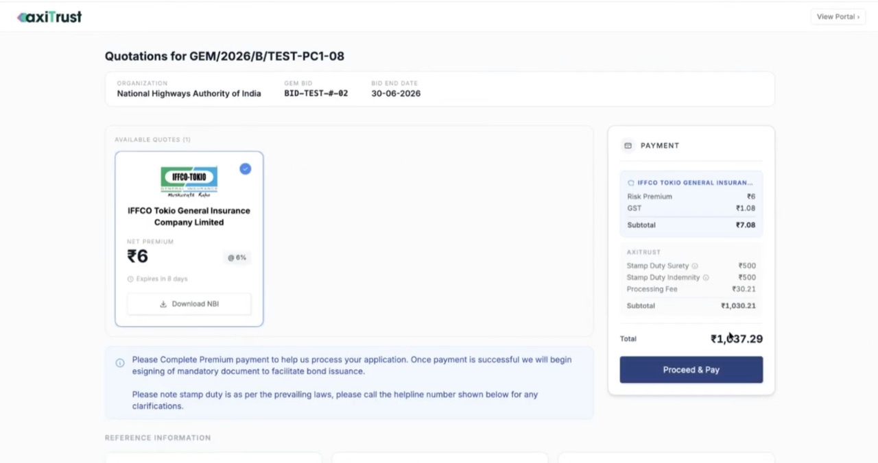 Insurer quote with the premium breakup