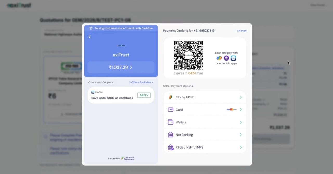 Paying the premium through the payment gateway